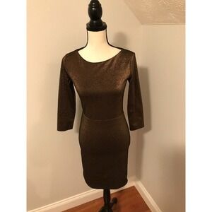 Alice + Olivia Cameo Cut Out Fitted Dress Bronze Shimmer And Black - Size Two 2